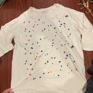 Clare V Cream Splatter Dot Short Sleeve Top